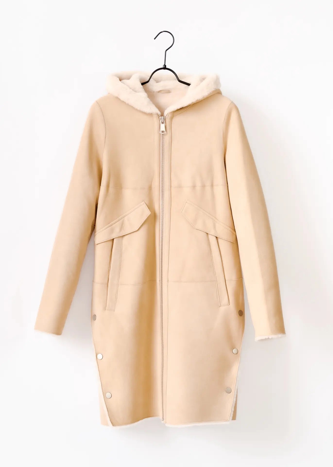 Suede lambskin coat with hood