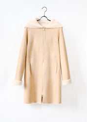 Suede lambskin coat with hood