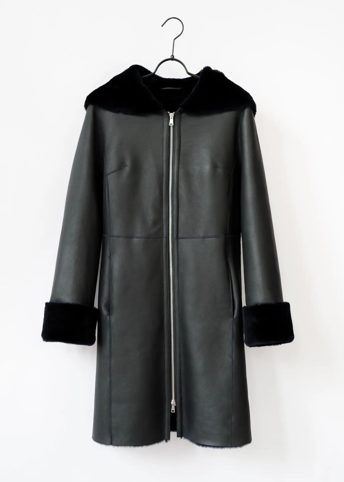 Lambskin coat with hood