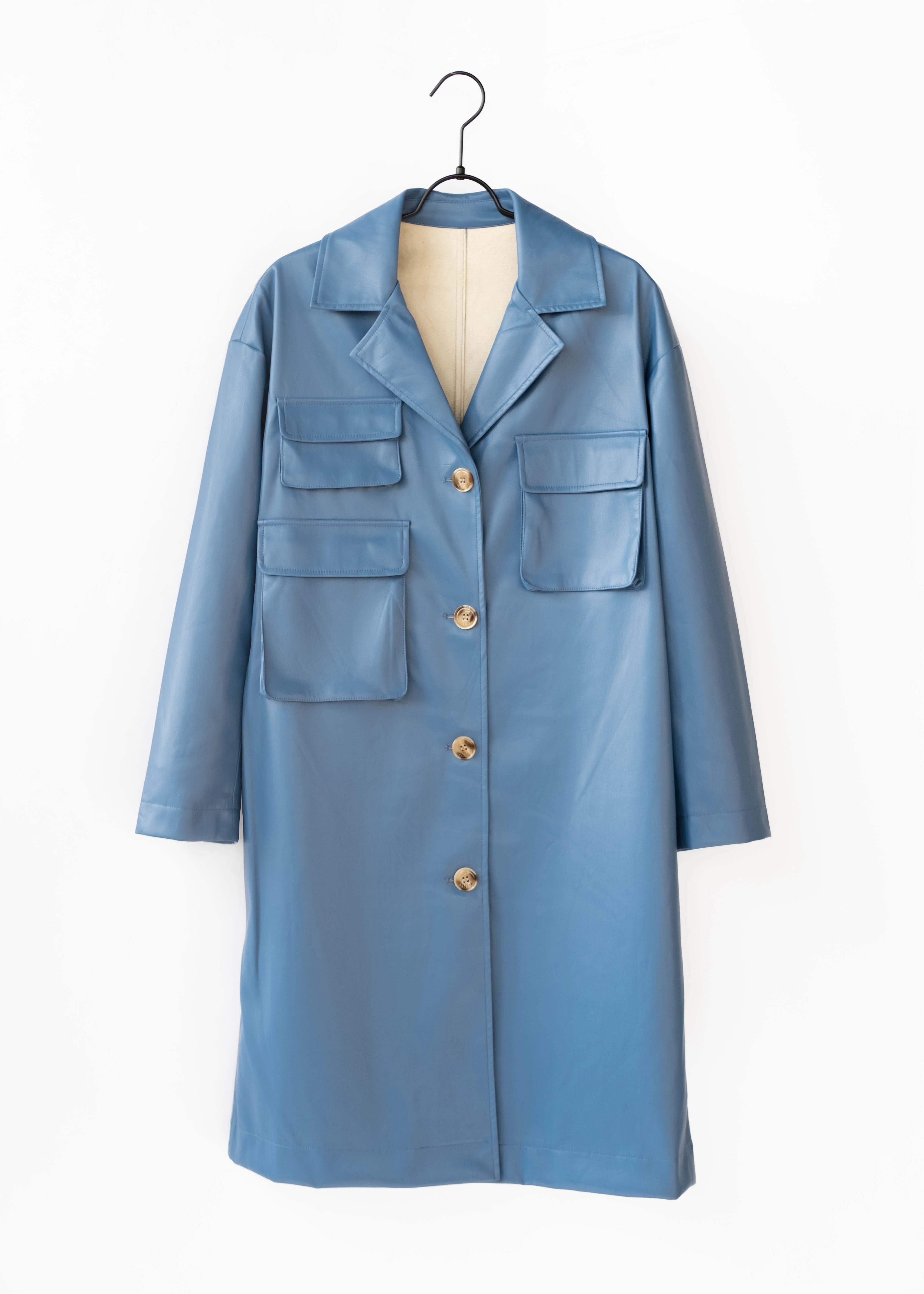 Modern coat made of vegan leather