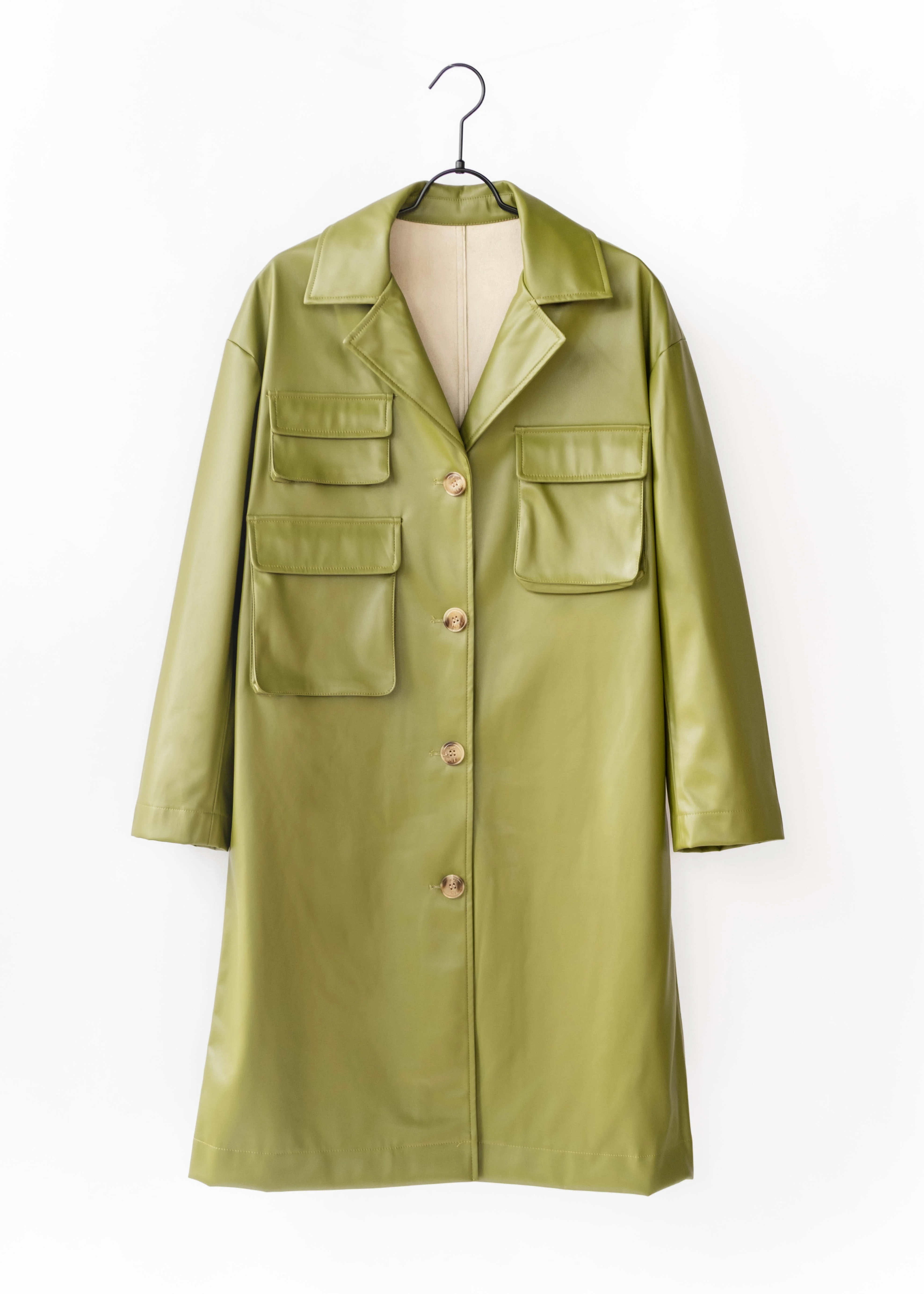 Modern coat made of vegan leather