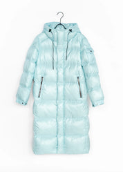 Langer Daunenmantel mit Kapuze