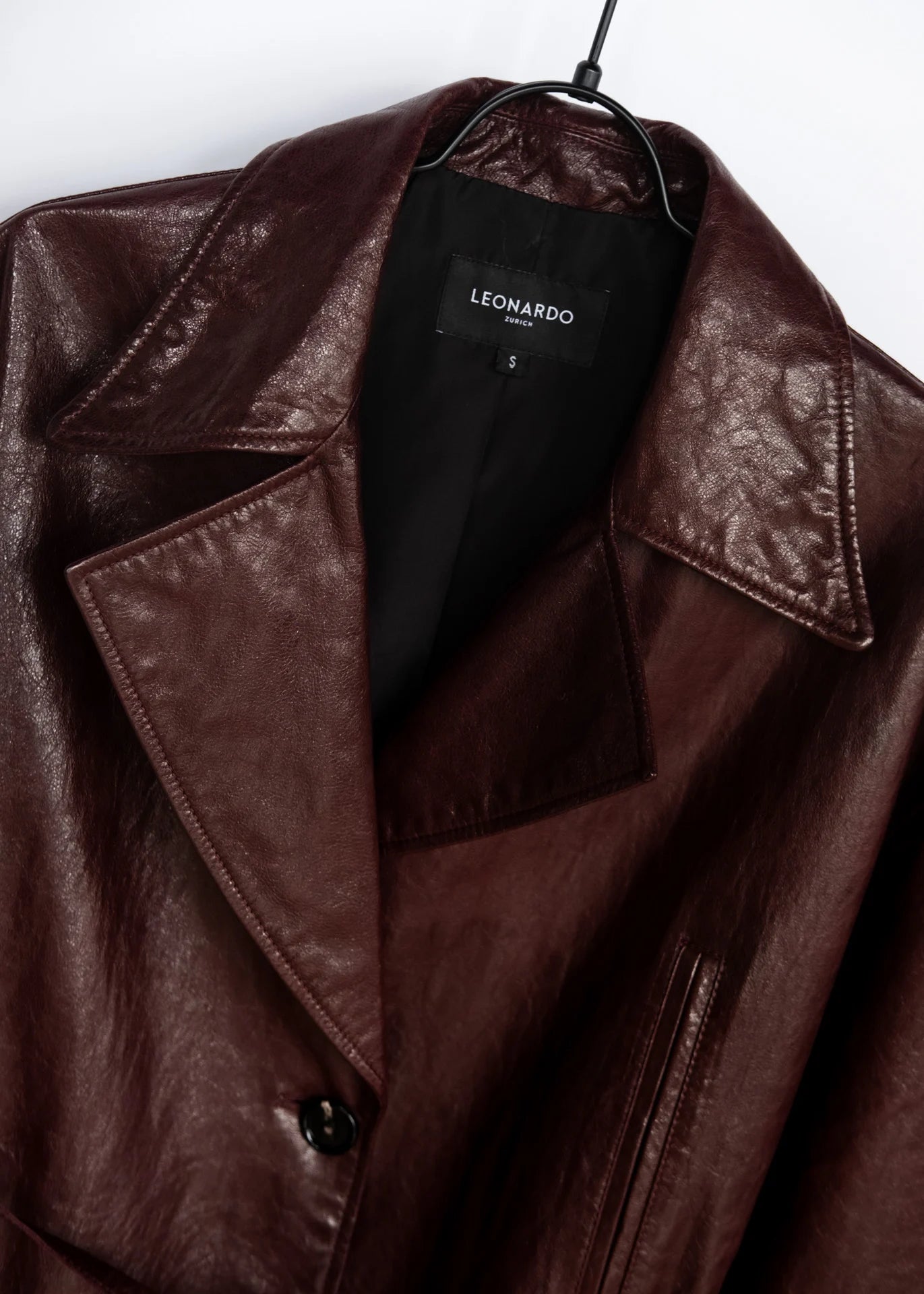 Leather Coat with Stand Collar