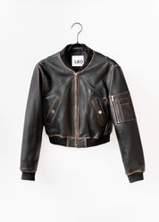 Leather bomber jacket with vintage finish