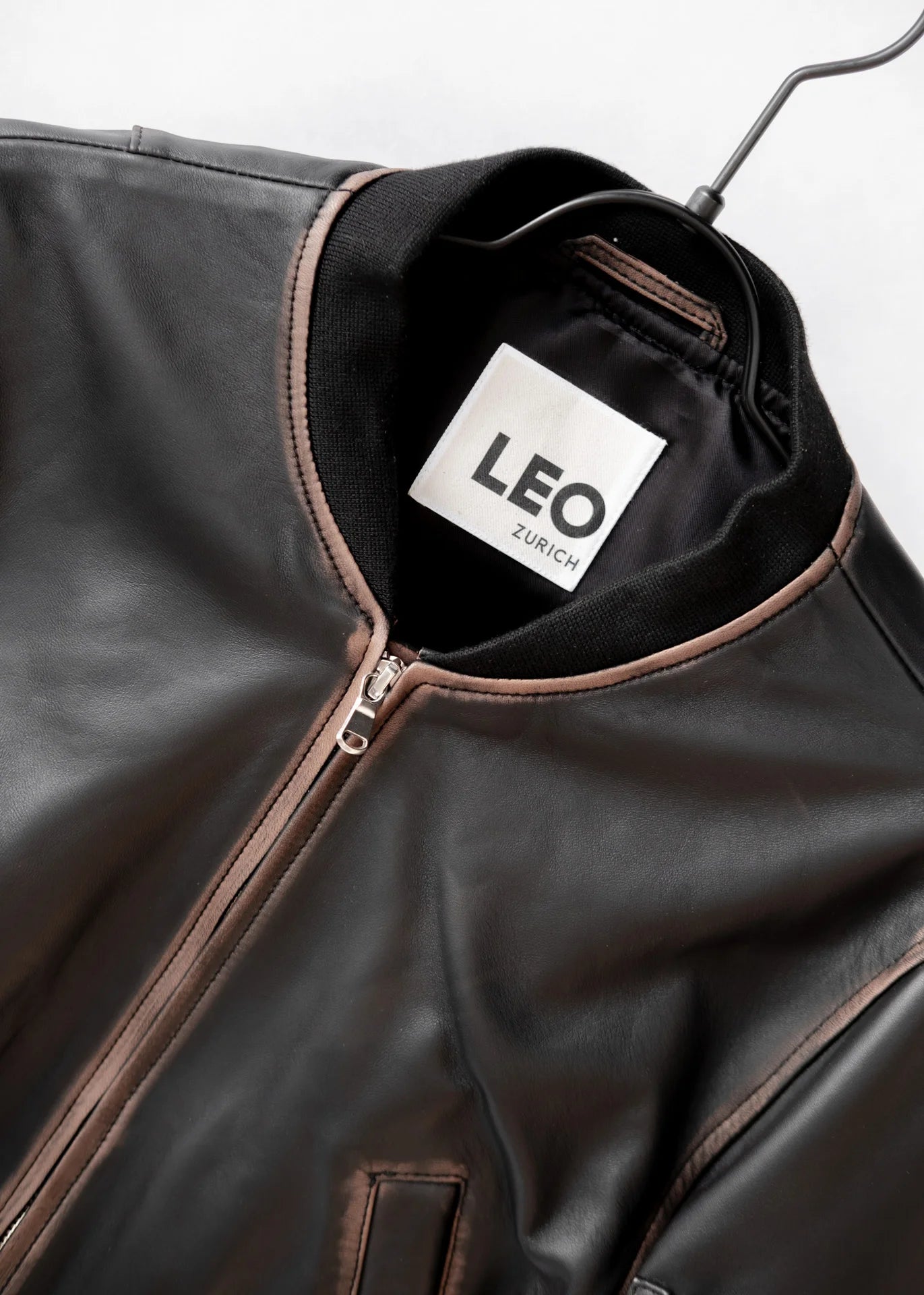 Leather bomber jacket with vintage finish