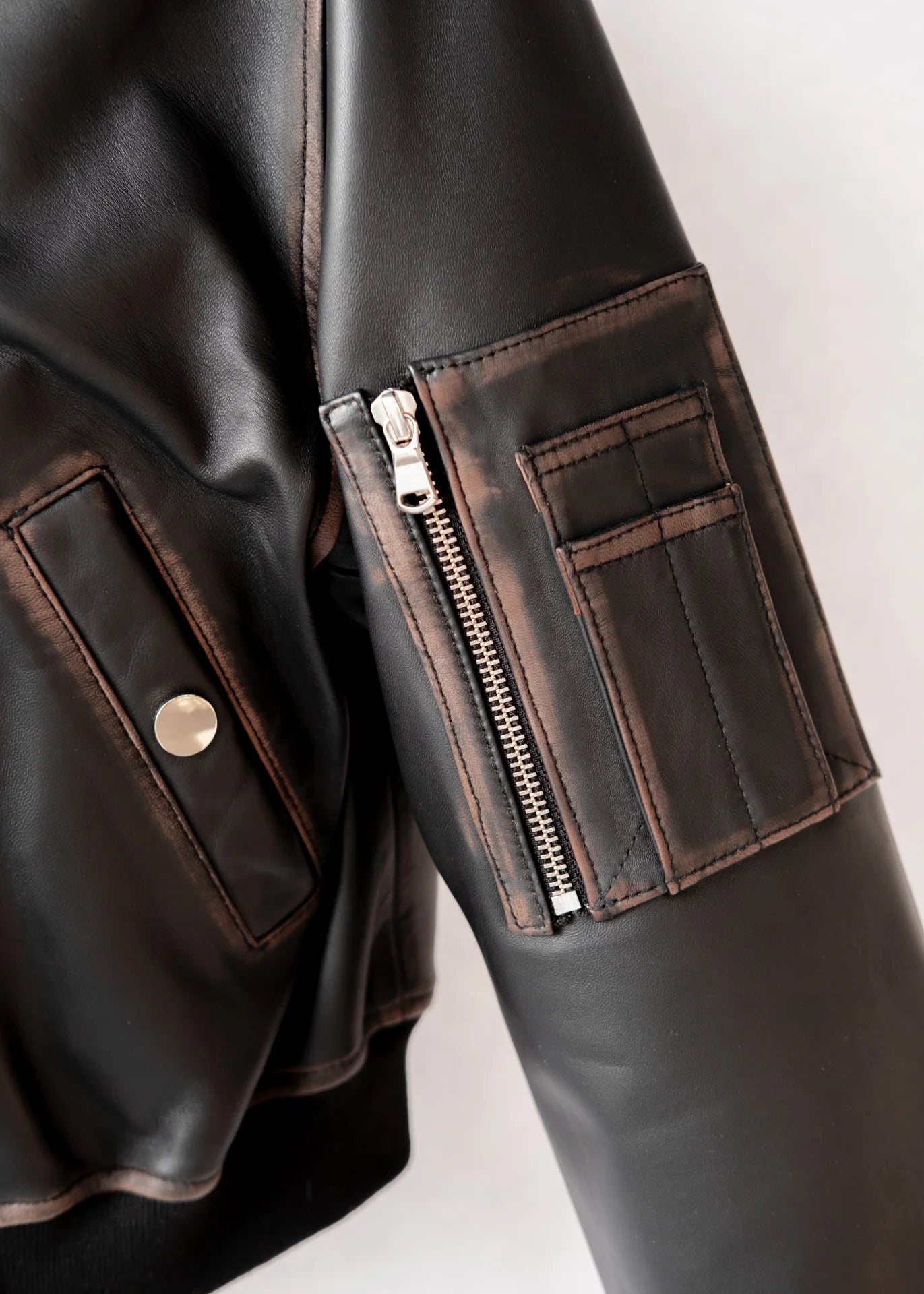 Leather bomber jacket with vintage finish