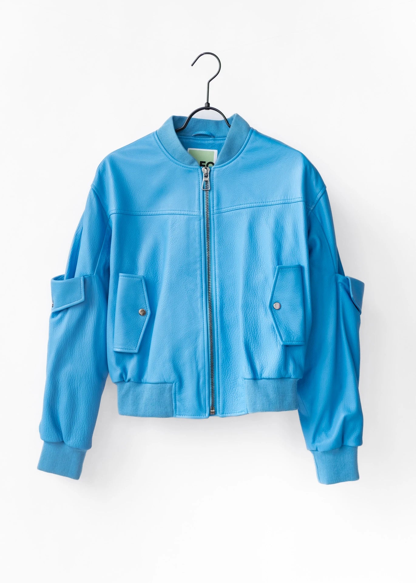 Leather utility bomber jacket