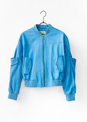 Leather utility bomber jacket