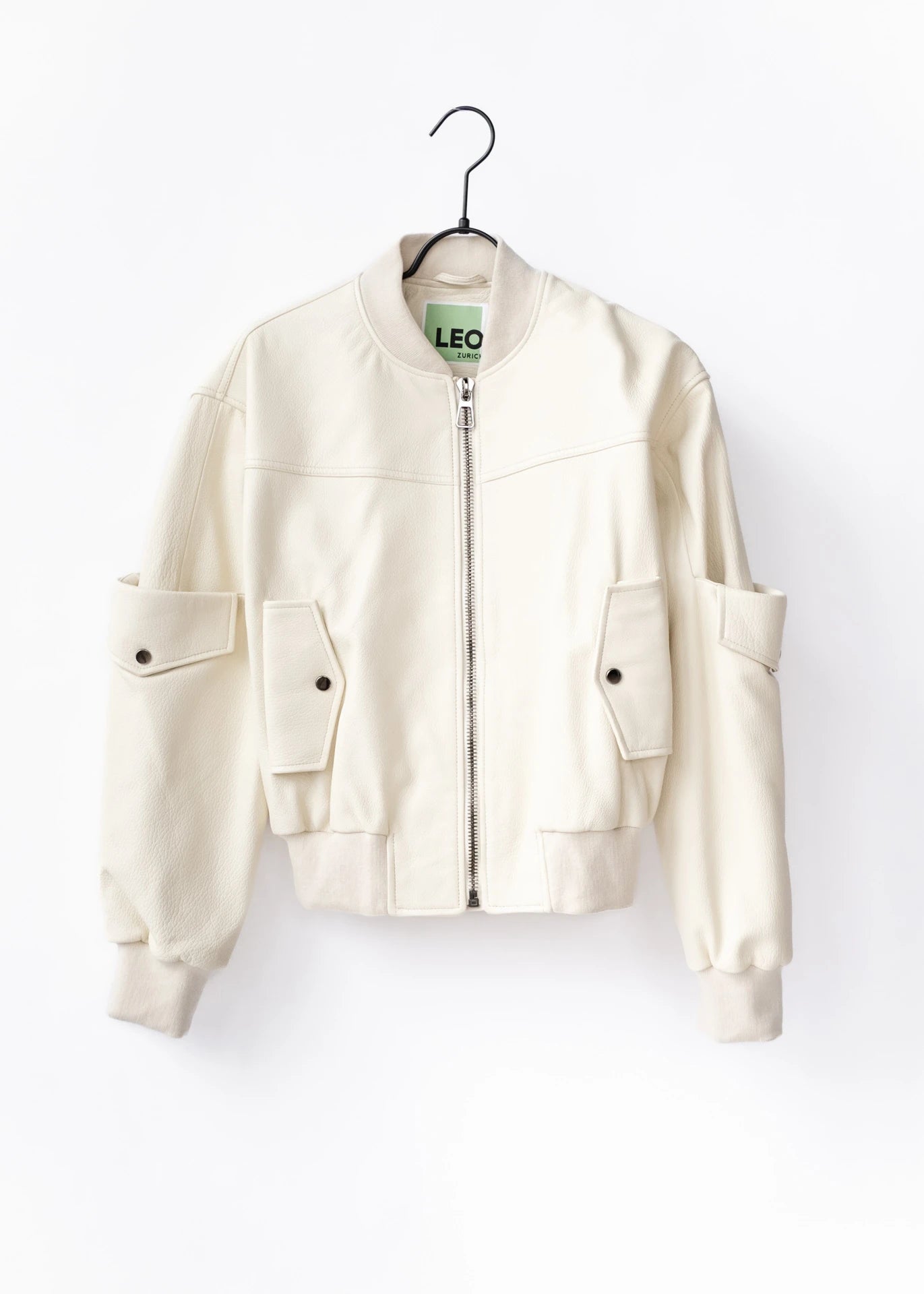 Leather utility bomber jacket