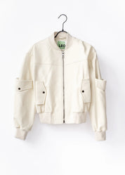Leather utility bomber jacket