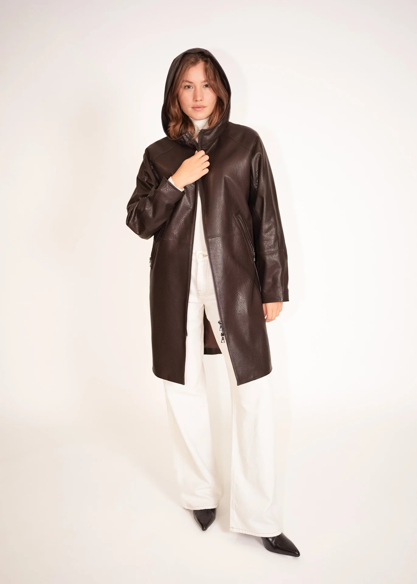 Ledermantel mit Kapuze