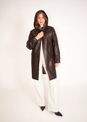 Ledermantel mit Kapuze