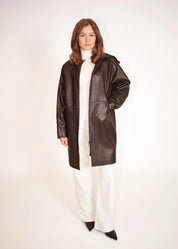 Ledermantel mit Kapuze