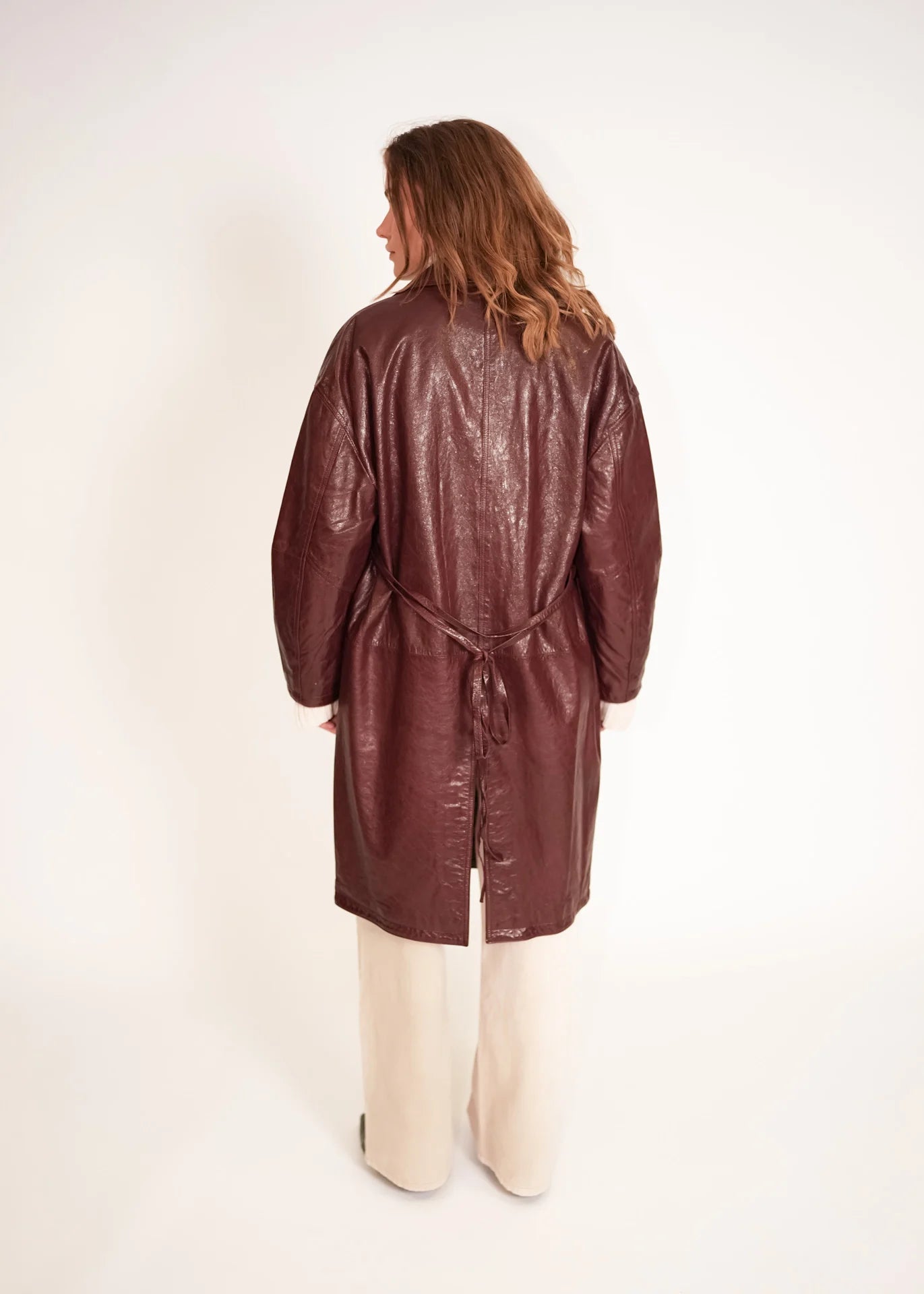 Leather Coat with Stand Collar