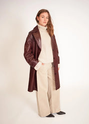 Leather Coat with Stand Collar