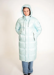 Langer Daunenmantel mit Kapuze