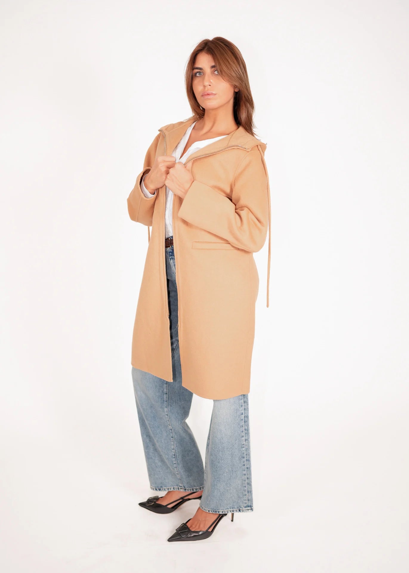 Wollmantel mit Kapuze