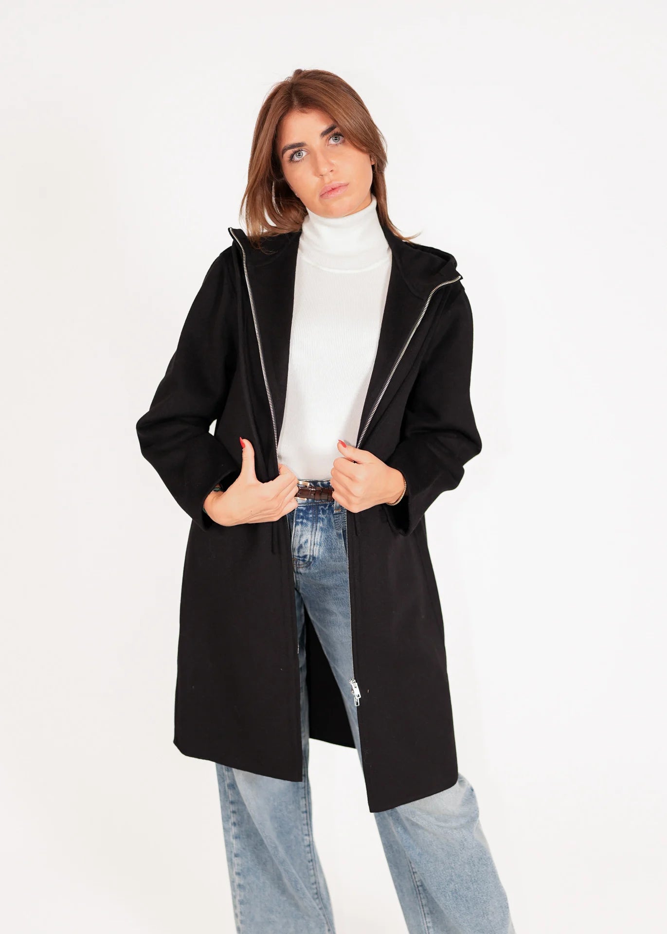 Wollmantel mit Kapuze