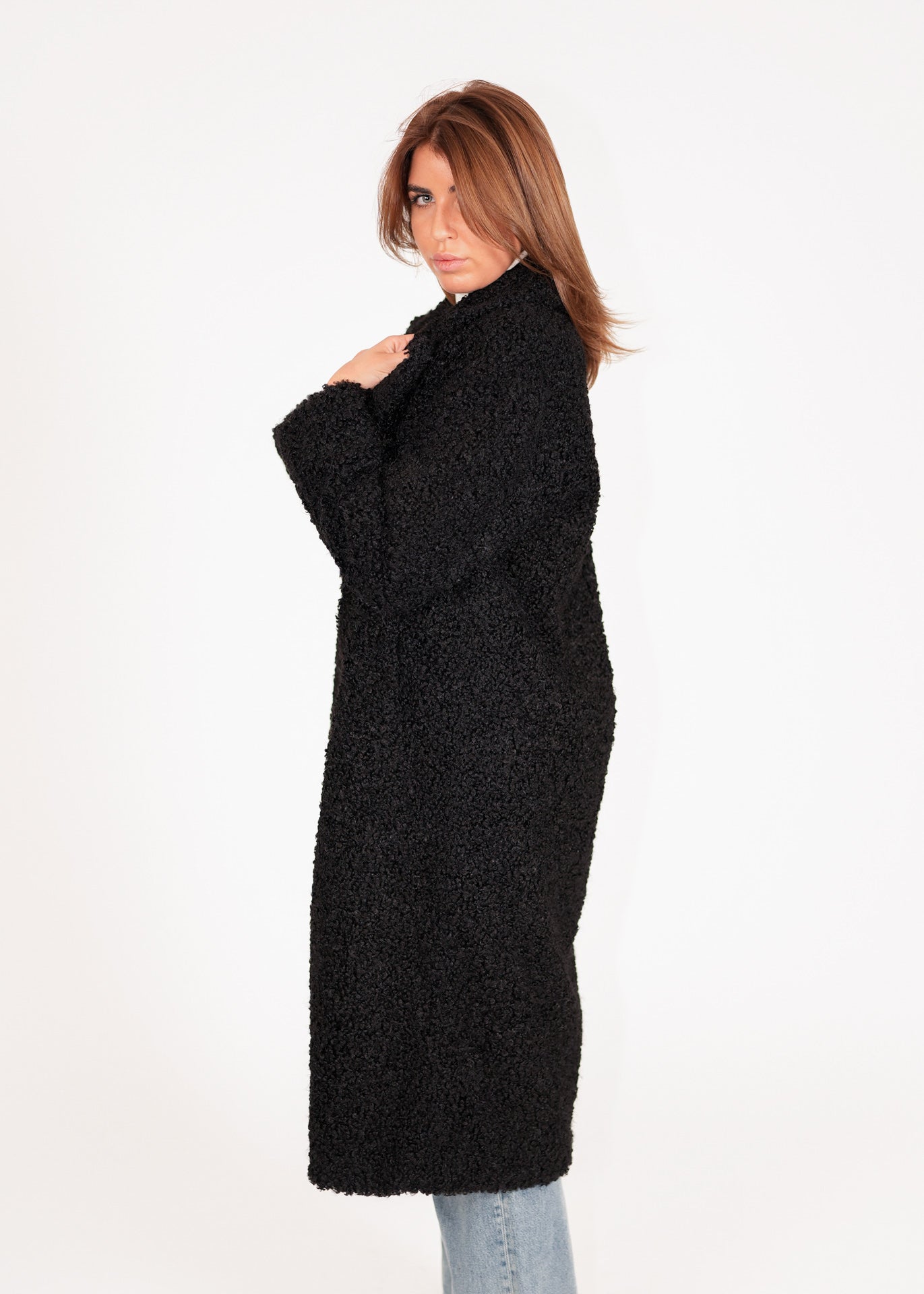 Long Curly Faux Fur Coat