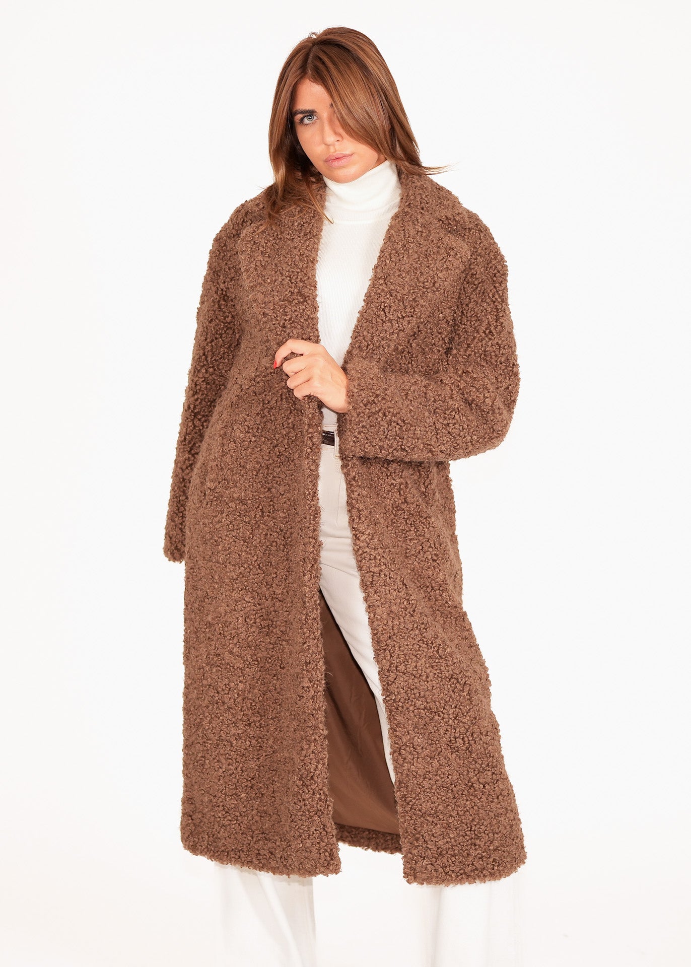 Long Curly Faux Fur Coat