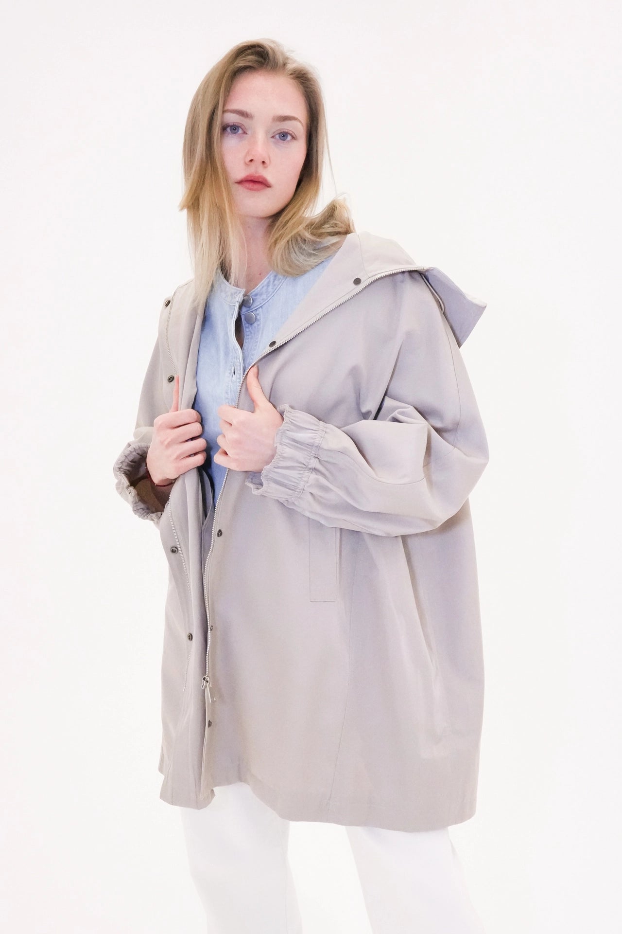Minimalist hooded trench jacket