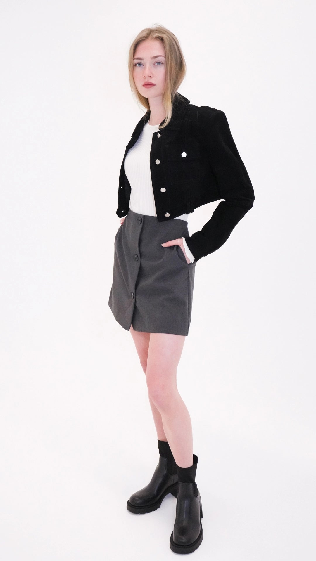 Cropped Jacke aus Veloursleder