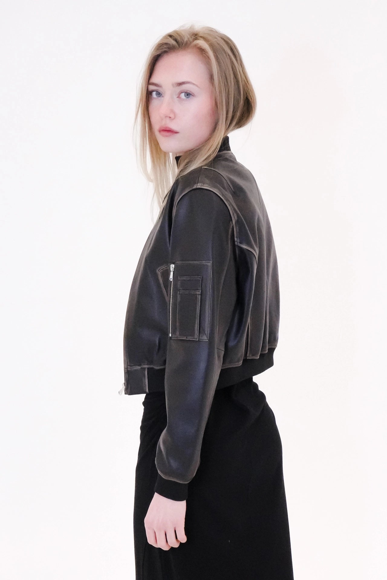 Leather bomber jacket with vintage finish