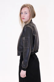 Leather bomber jacket with vintage finish
