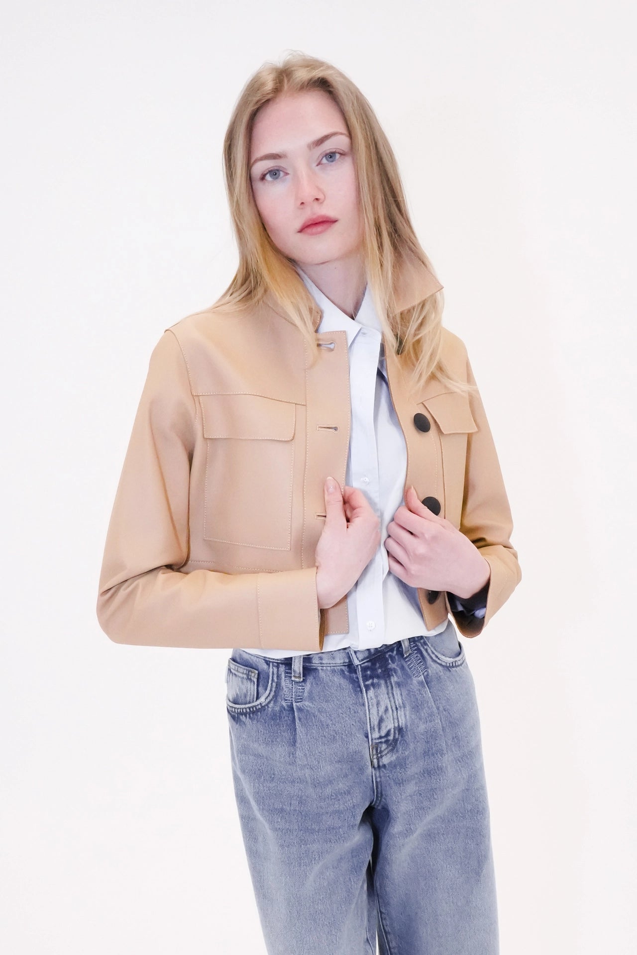 Cropped leather jacket