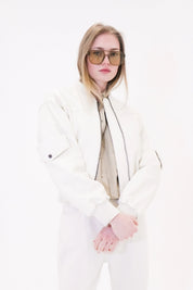 Leather utility bomber jacket