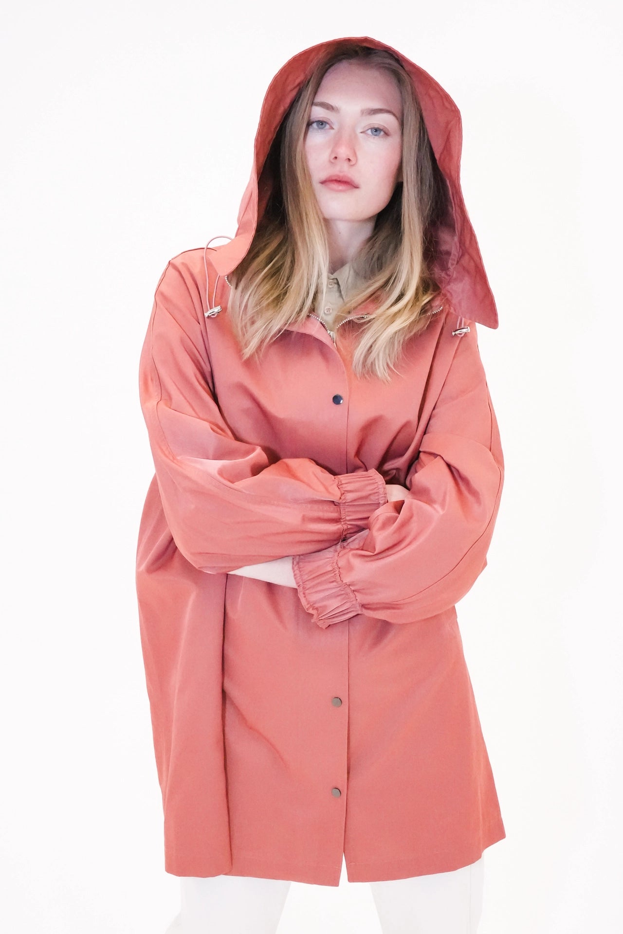 Minimalist hooded trench jacket