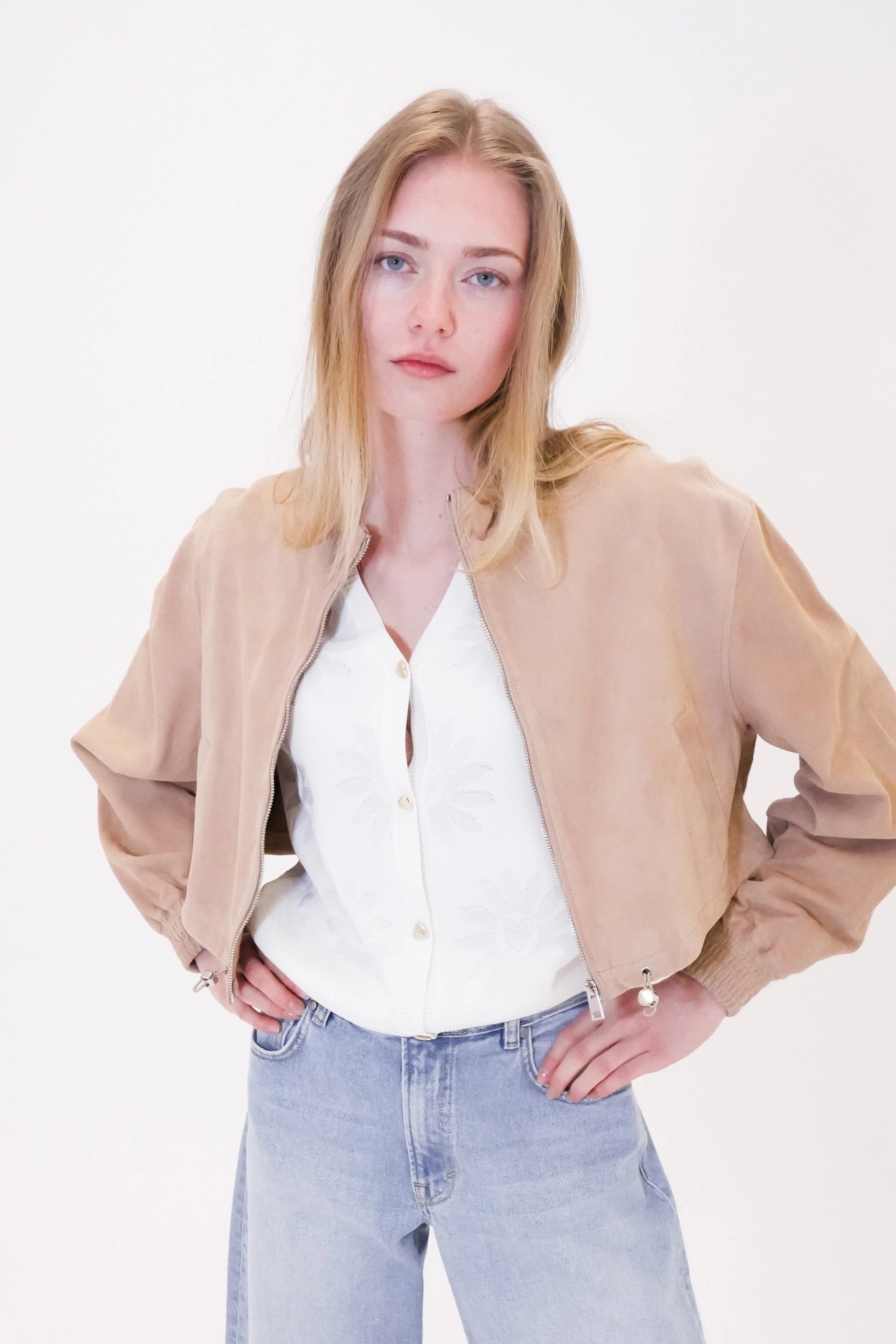 Kurze Velourslederjacke