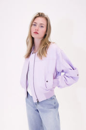 Leather utility bomber jacket