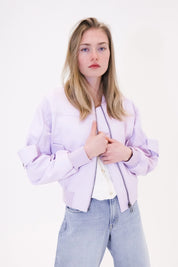 Leather utility bomber jacket