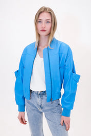 Leather utility bomber jacket