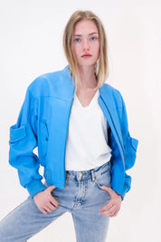 Leather utility bomber jacket