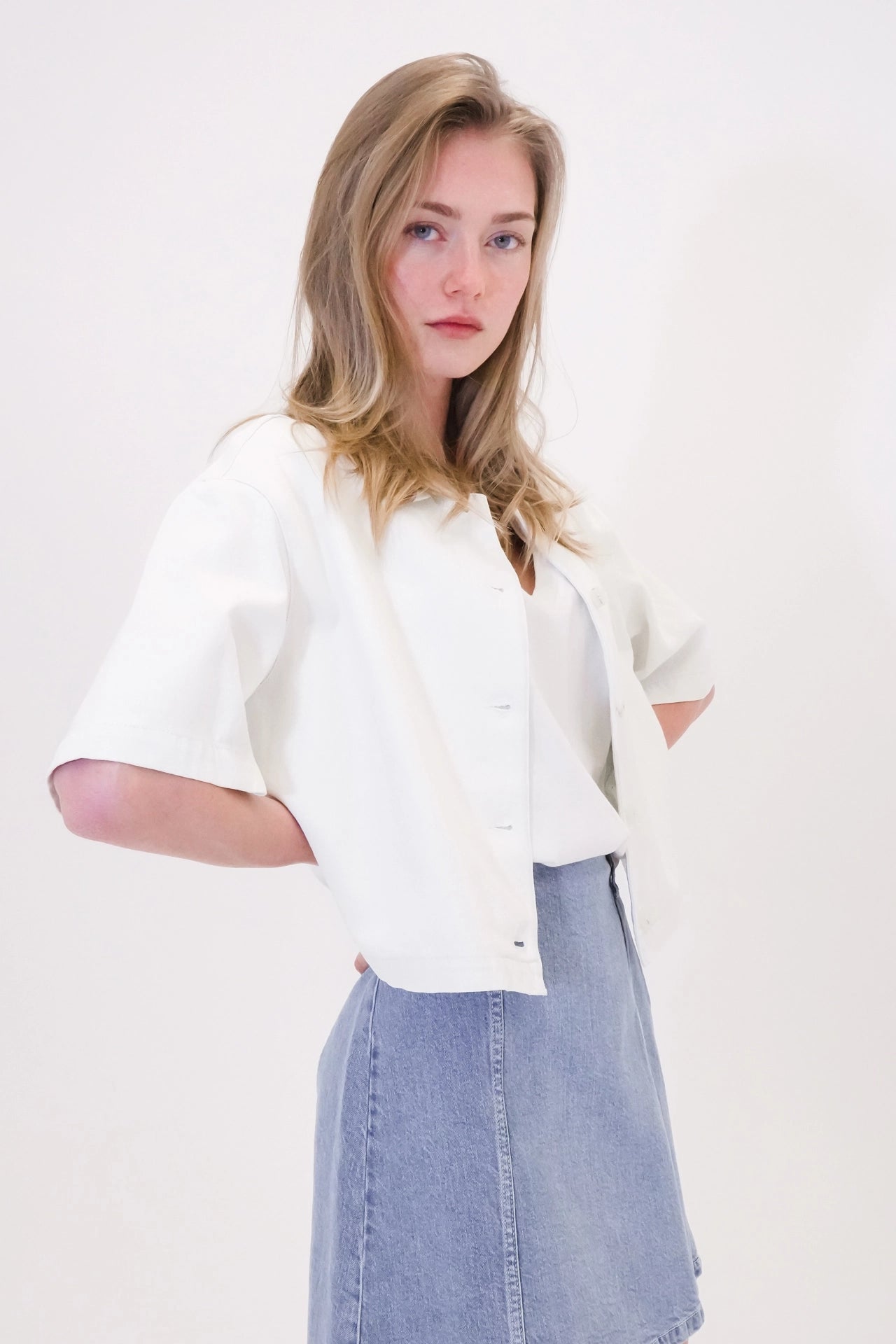 Cropped denim shirt