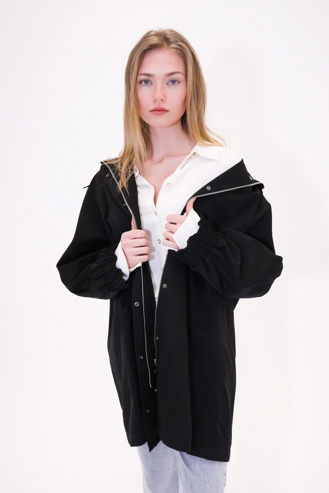 Minimalist hooded trench jacket