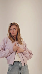 Leather utility bomber jacket