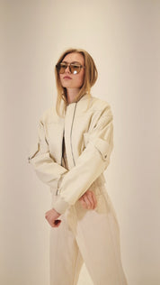 Leather utility bomber jacket