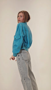 Leather utility bomber jacket