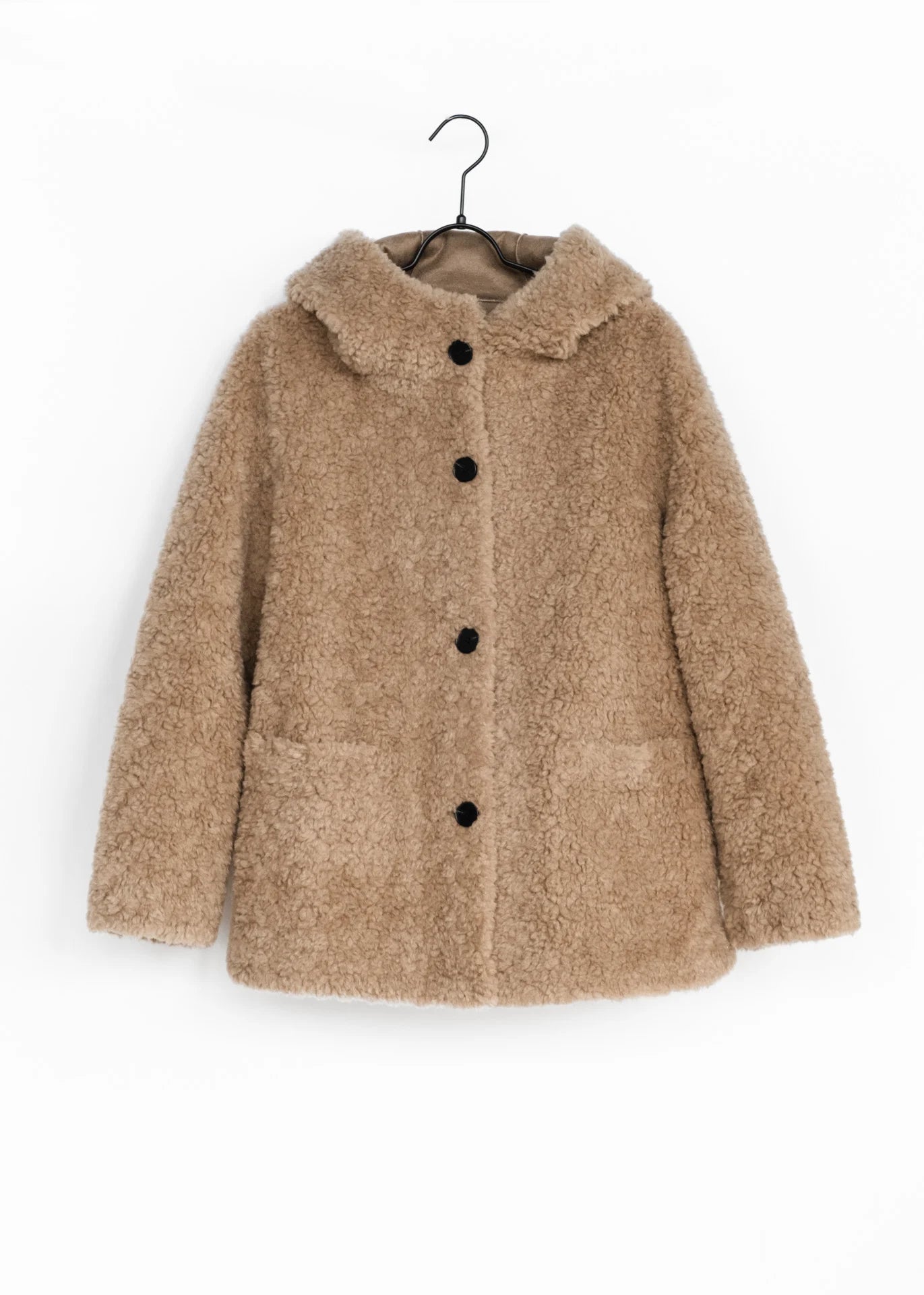 Lange Teddyjacke mit Kapuze