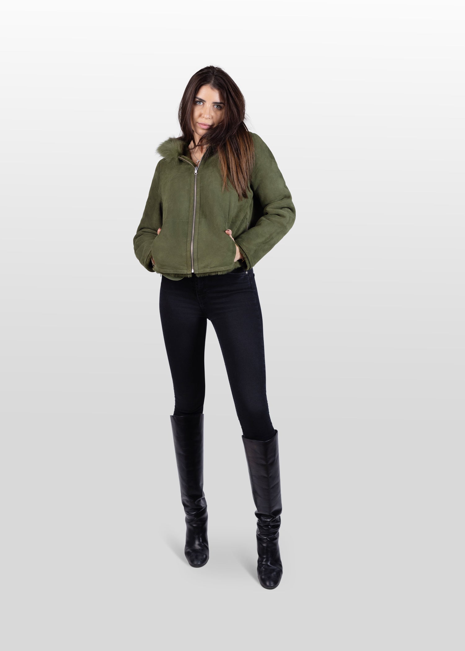 Kurze Lammfelljacke