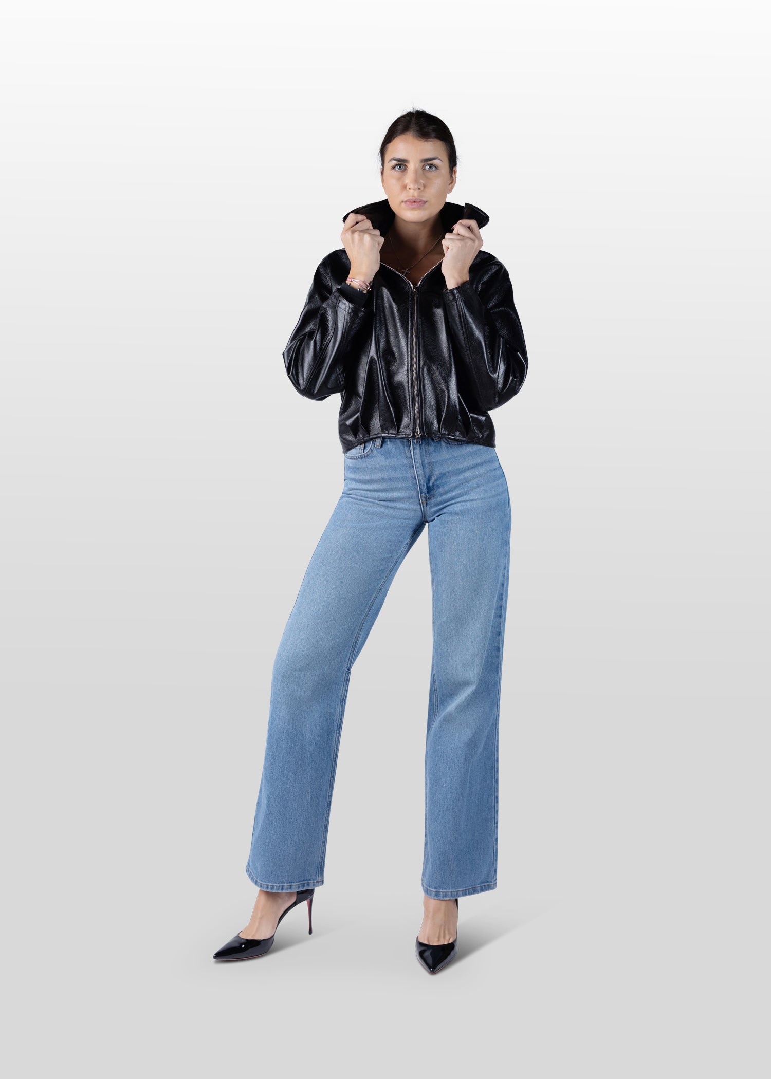 Lederjacke mit hohem Stehkragen