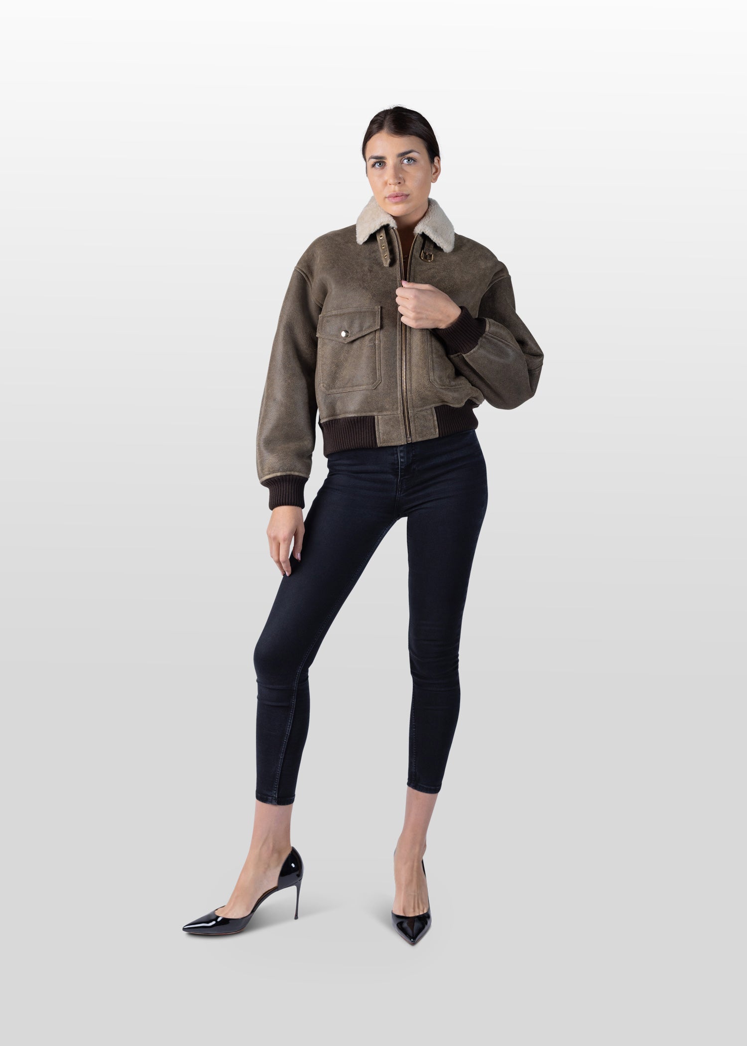 Lederjacke mit Lammfell