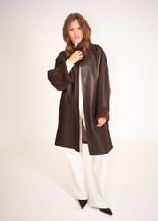 Leather Coat with Stand Collar