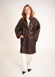 Leather Coat with Stand Collar