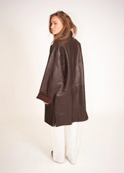 Leather Coat with Stand Collar