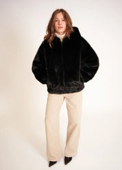 Faux Fur Jacke mit Kapuze