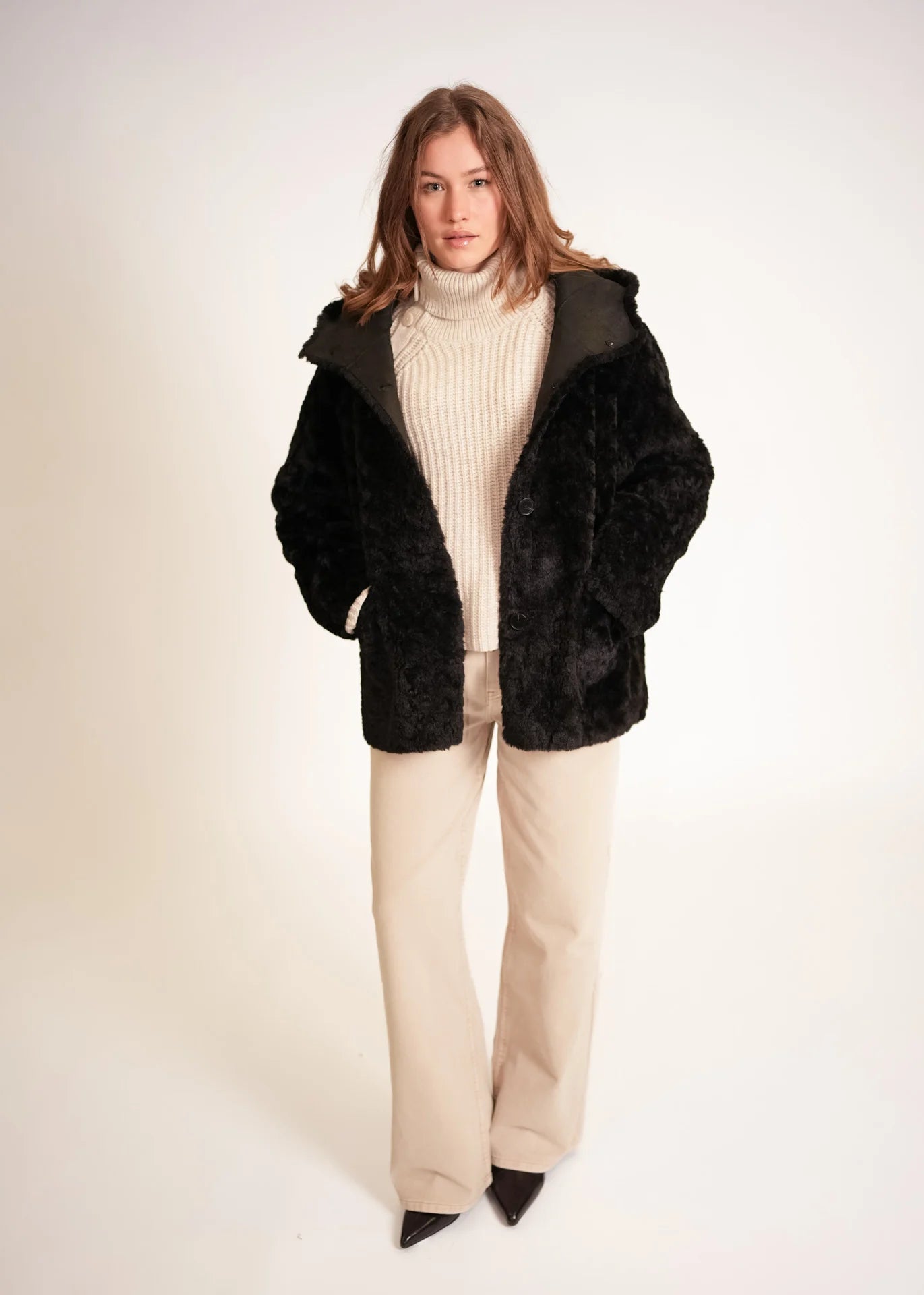 Veste teddy longue à capuche
